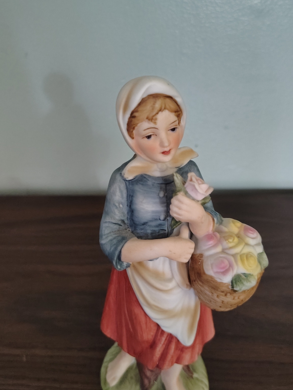 Porcelain Flower Girl Figurine with Basket of Roses